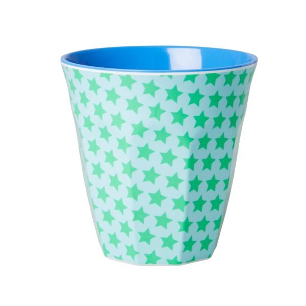 Melamine Cup with Green and Turquoise Star Print - Medium - 250 ml